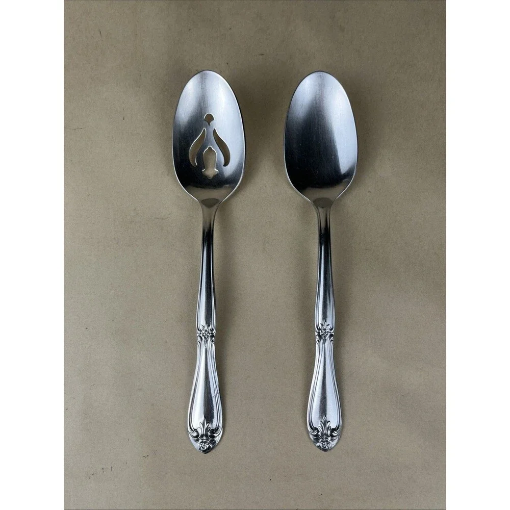 VTG‎ Rogers & Bro. Stainless Park Lane Chatelaine Pierced & Solid Serving Spoons
